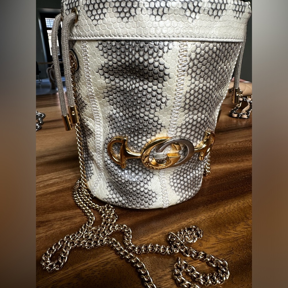 Snakeskin Mini Zumi Bucket Bag Grey